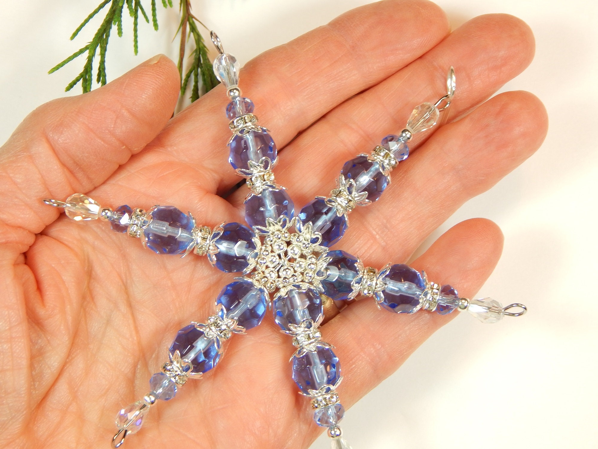 Blue and Silver Beaded Crystal Snowflake Christmas Ornament (S5) - Etsy