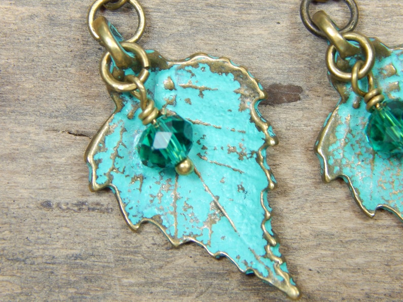 Aqua Leaf Charm and Crystal Earrings E176