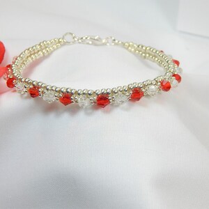 Red Crystal and Silver Seed Bead Dainty Bracelet (B71)