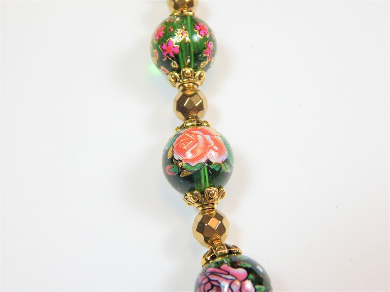 Green and Gold Painted Glass Beaded Necklace Set N203