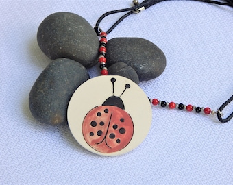 Necklace with Black and Red Lady Bug Focal (N69)