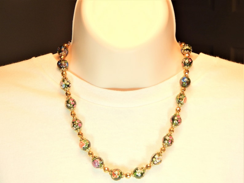 Green and Gold Painted Glass Beaded Necklace Set N203