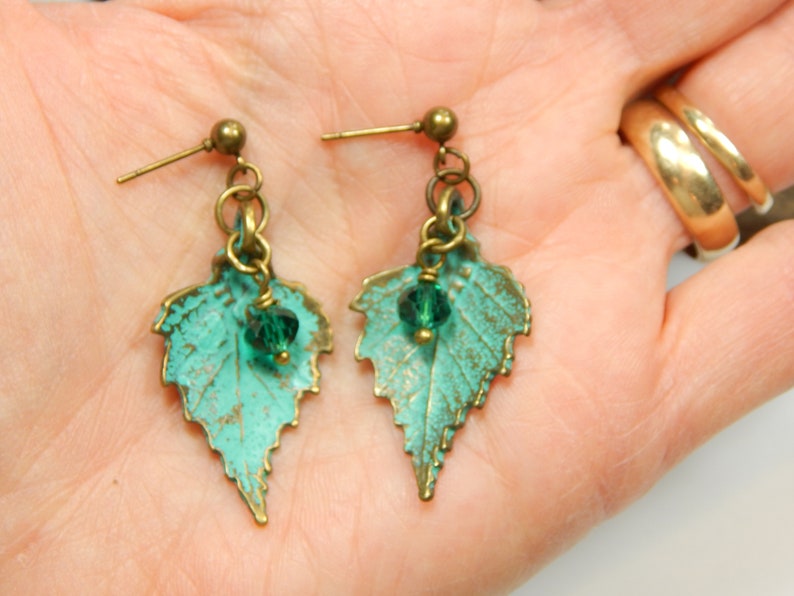 Aqua Leaf Charm and Crystal Earrings E176