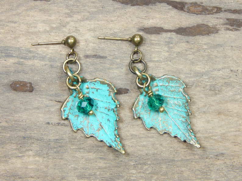 Aqua Leaf Charm and Crystal Earrings E176