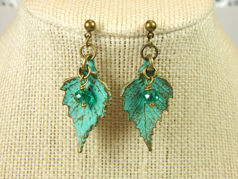 Aqua Leaf Charm and Crystal Earrings E176