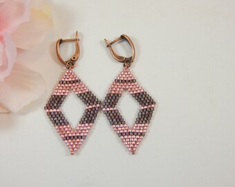 Rose Gold and Bronze Seed Bead Earrings (E119)