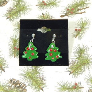 Earrings with Christmas Tree and Crystals (E251)