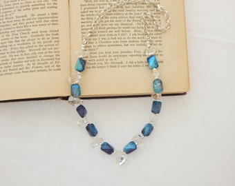 Blue and Clear Quartz Nugget Necklace (N46)