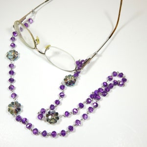 Eyeglasses Chain in Crystal and Purple Rosary Chain (FS13)