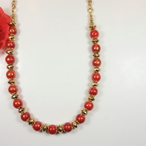 Red and Gold Beaded Necklace (N247)