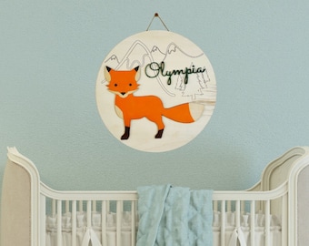 Woodland nursery decor, woodland baby sign, fox personalized name sign, scandi nursery decor, new baby gift, baby shower gift