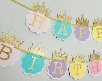 Rainbow birthday banner, Rainbow princess banner, rainbow queen birthday banner - pastel birthday banner. Queen birthday banner