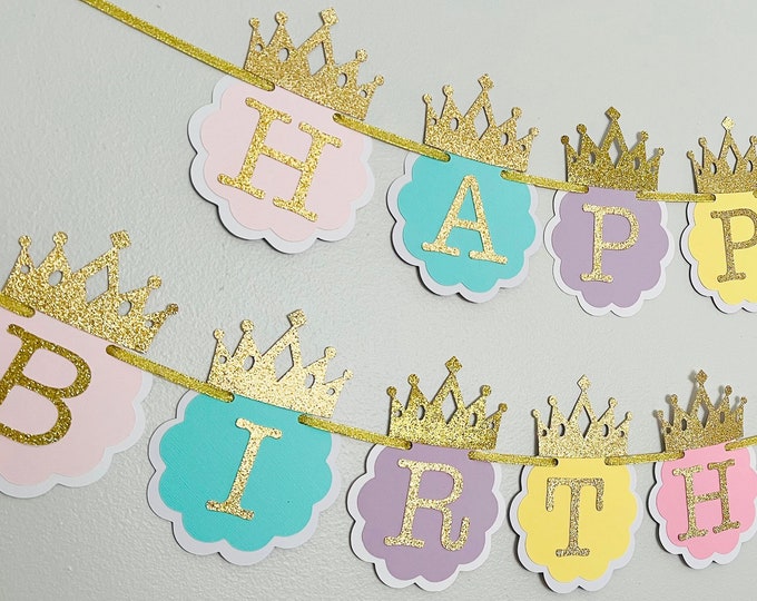Rainbow birthday banner, Rainbow princess banner, rainbow queen birthday banner - pastel birthday banner. Queen birthday banner