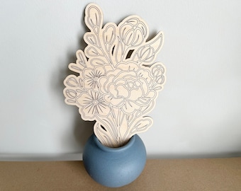 Bridesmaid gift, boho wedding decor, Laser Cut Wooden Flowers, Floral Decor, Wooden Flower Bouquet, Gift for Her, Natural Decor