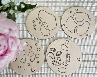 set of 4 wood coasters, organic modern coasters, housewarming gift, minimalist home decor, organic modern decor