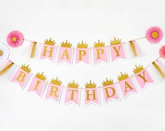 pink and gold first birthday banner princess birthday banner etsy