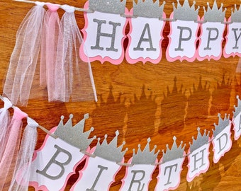 Pink and Silver First Birthday Banner. Princess birthday banner. Princess birthday party decor
