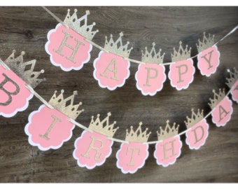 Pink and Silver First Birthday Banner. Princess birthday banner. Princess birthday party decor