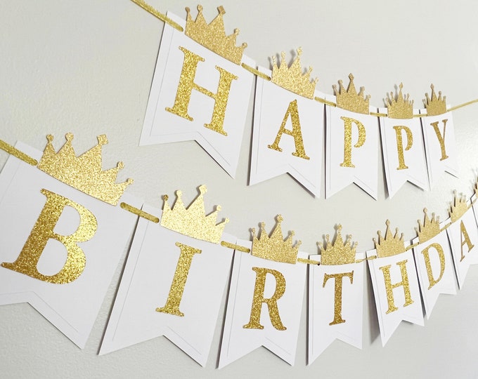 White and gold princess birthday banner. Princess birthday party decor. First royal birthday decor. White and gold birthday