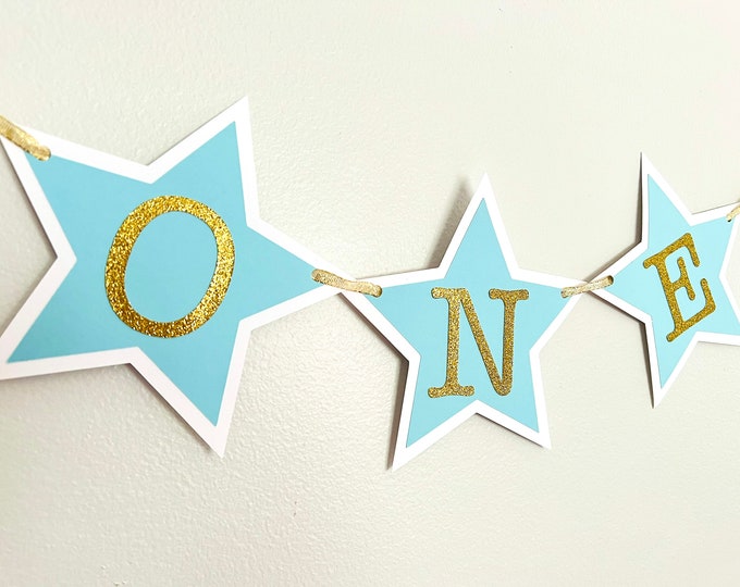 first birthday banner, ONE mint and gold star banner, twinkle twinkle birthday banner, 1st birthday highchair banner