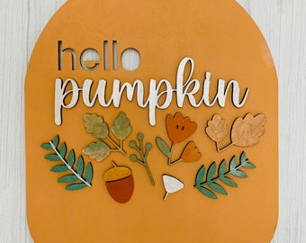 Hello pumpkin, fall decor, pumpkin sign, autumn decor, boho decor