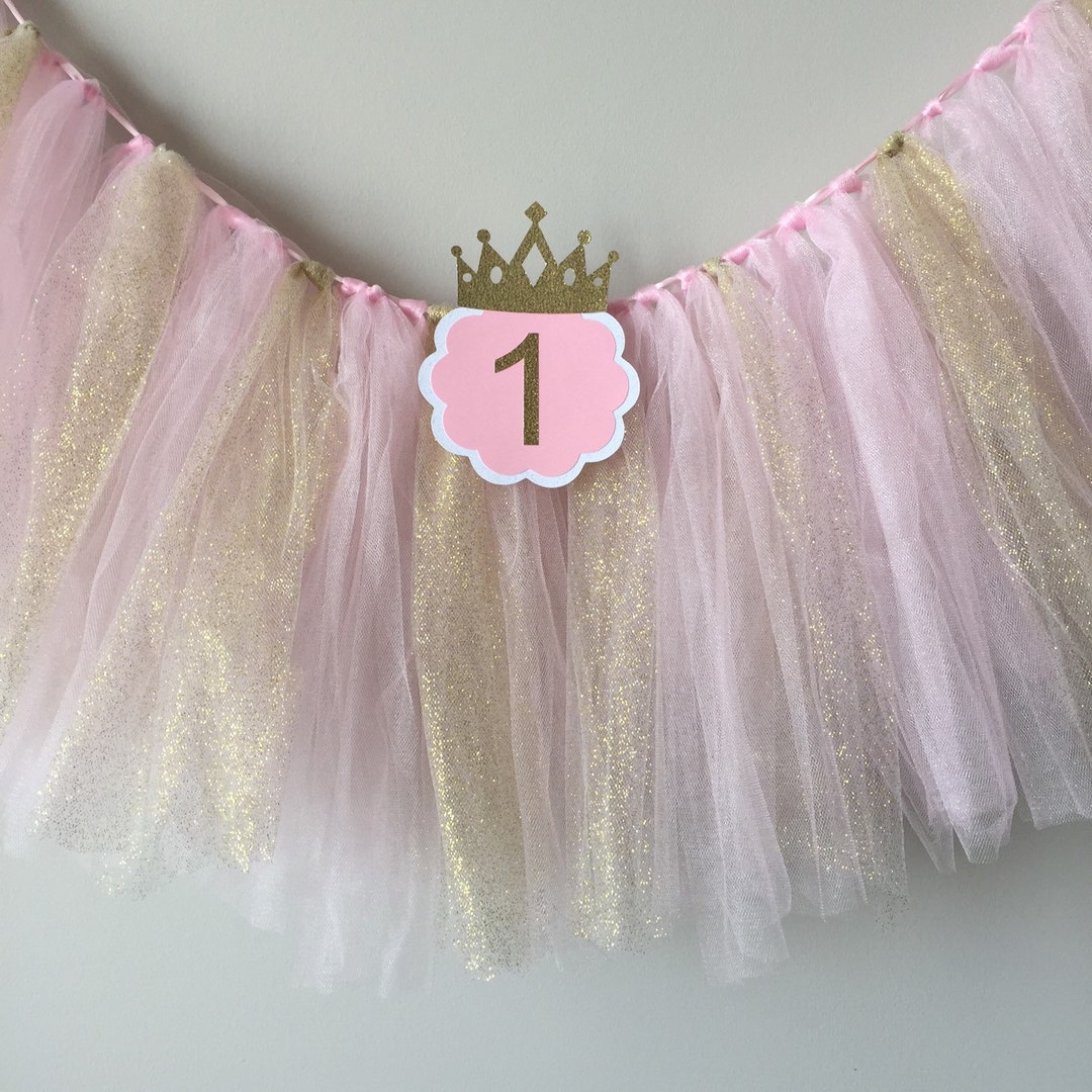 High Chair Tutu, Pink and Gold Birthday Party, High Chair Banner, 1st