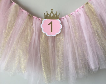 High chair tutu, Pink and gold birthday party, high chair banner, 1st birthday high chair banner, first birthday tutu, birthday decor