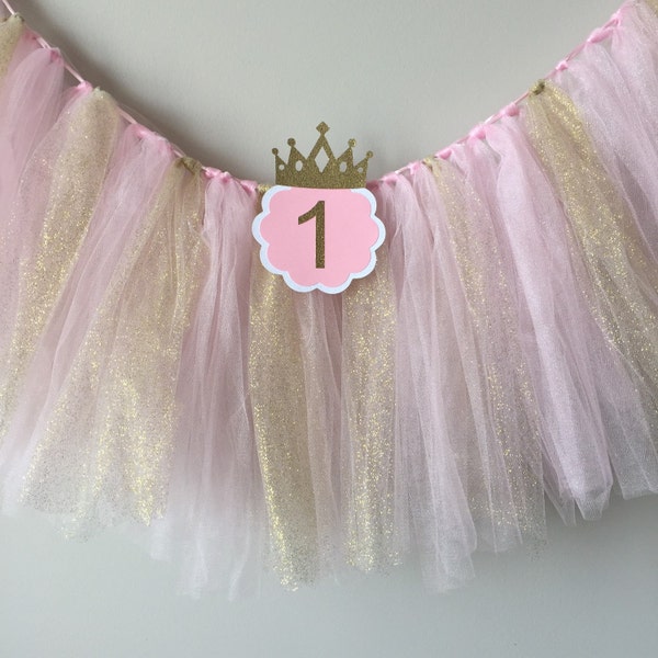 High chair tutu, Pink and gold birthday party, high chair banner, 1st birthday high chair banner, first birthday tutu, birthday decor