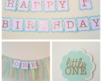 1st Birthday Party Package, Highchair tutu, under the sea birthday party, mermaid birthday decorations