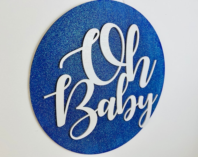 baby shower sign, Oh Baby wooden sign, Space theme baby shower, pink and gold baby shower sign