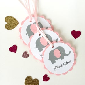 12 Elephant baby shower thank you tags, Customizable! Pink elephant tags, Baby shower thank you favor tags, baby shower favors