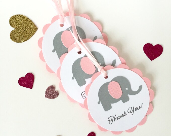 12 Elephant baby shower thank you tags, Customizable! Pink elephant tags, Baby shower thank you favor tags, baby shower favors