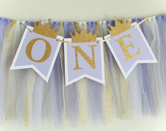 High chair tutu, purple and gold princess 1st birthday