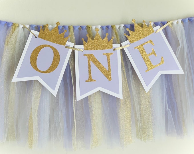 High chair tutu, purple and gold princess 1st birthday