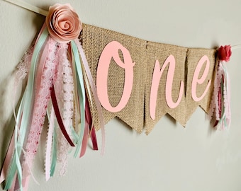 Boho birthday, Boho highchair sign, rustic first birthday, burlap highchair banner, spring birthday decor, 1st birthday decor