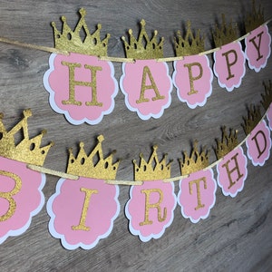 Princess birthday decorations. Princess birthday banner. Princess birthday party decor, birthday decorations, pink and gold birthday decor image 2