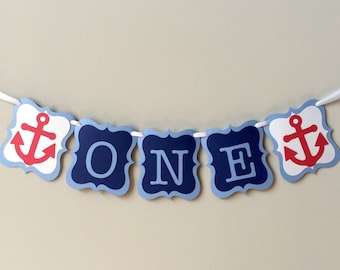 Nautical ONE highchair banner, Nautical Boy highchair, 4th of July birthday, Nautical party decor, Nautical birthday decor
