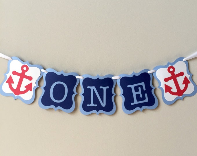Nautical ONE highchair banner, Nautical Boy highchair, 4th of July birthday, Nautical party decor, Nautical birthday decor