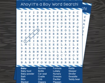 INSTANT DOWNLOAD Printable Nautical baby shower games, Word Search baby shower game, Ahoy it's a boy baby shower, baby shower games boy