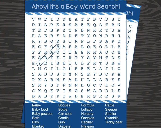 INSTANT DOWNLOAD Printable Nautical baby shower games, Word Search baby shower game, Ahoy it's a boy baby shower, baby shower games boy
