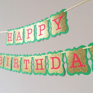Christmas birthday banner, Christmas banner, red and green bunting, Merry Christmas Banner, birthday party decor, gold birthday decor