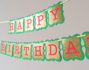 Christmas birthday banner, Christmas banner, red and green bunting, Merry Christmas Banner, birthday party decor, gold birthday decor
