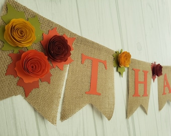 Thanksgiving Burlap Banner, thankful banner, rustic fall decor