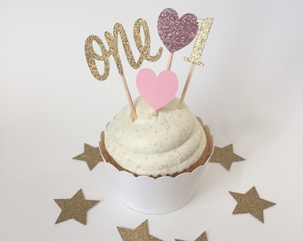 Pink and gold cupcake toppers, 1 cupcake toppers, First birthday cupcake toppers, I am ONE, birthday cupcake topper, 1st birthday