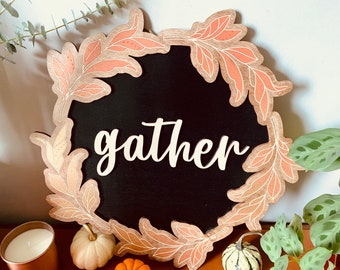 Gather sign, fall wedding decor, Thanksgiving dining room sign, gather cutout, fall decor