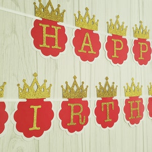 Red and Gold First Birthday Banner. Princess birthday banner. Princess birthday party decor