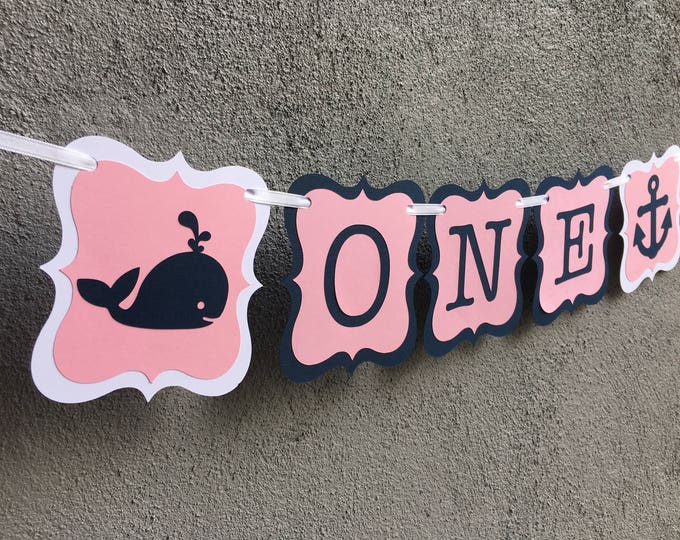 Nautical High Chair Banner. First Birthday Decorations. ONE High Chair Banner. Anchors and whales banner