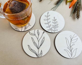 set of 4 wood coasters, organic modern coasters, housewarming gift, minimalist home decor, organic modern decor