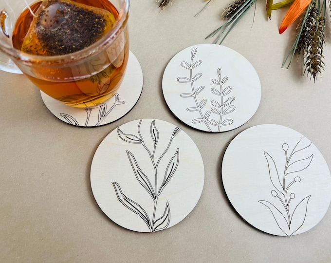set of 4 wood coasters, organic modern coasters, housewarming gift, minimalist home decor, organic modern decor
