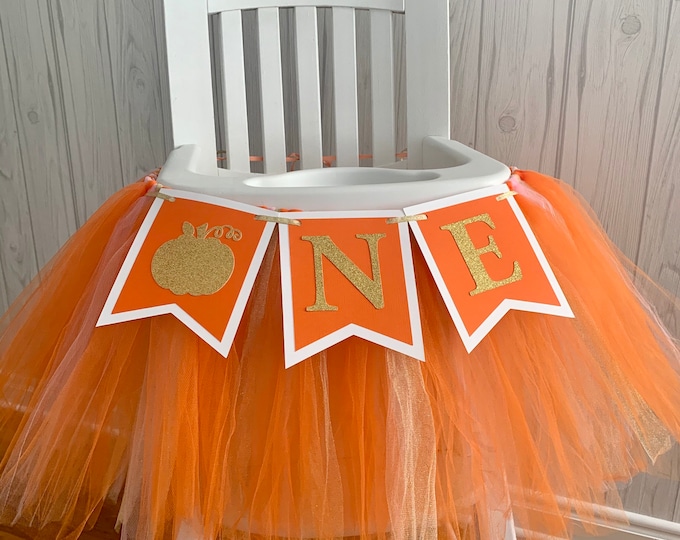Fall pumpkin highchair tutu. ONE Halloween banner, 1st birthday fall highchair banner